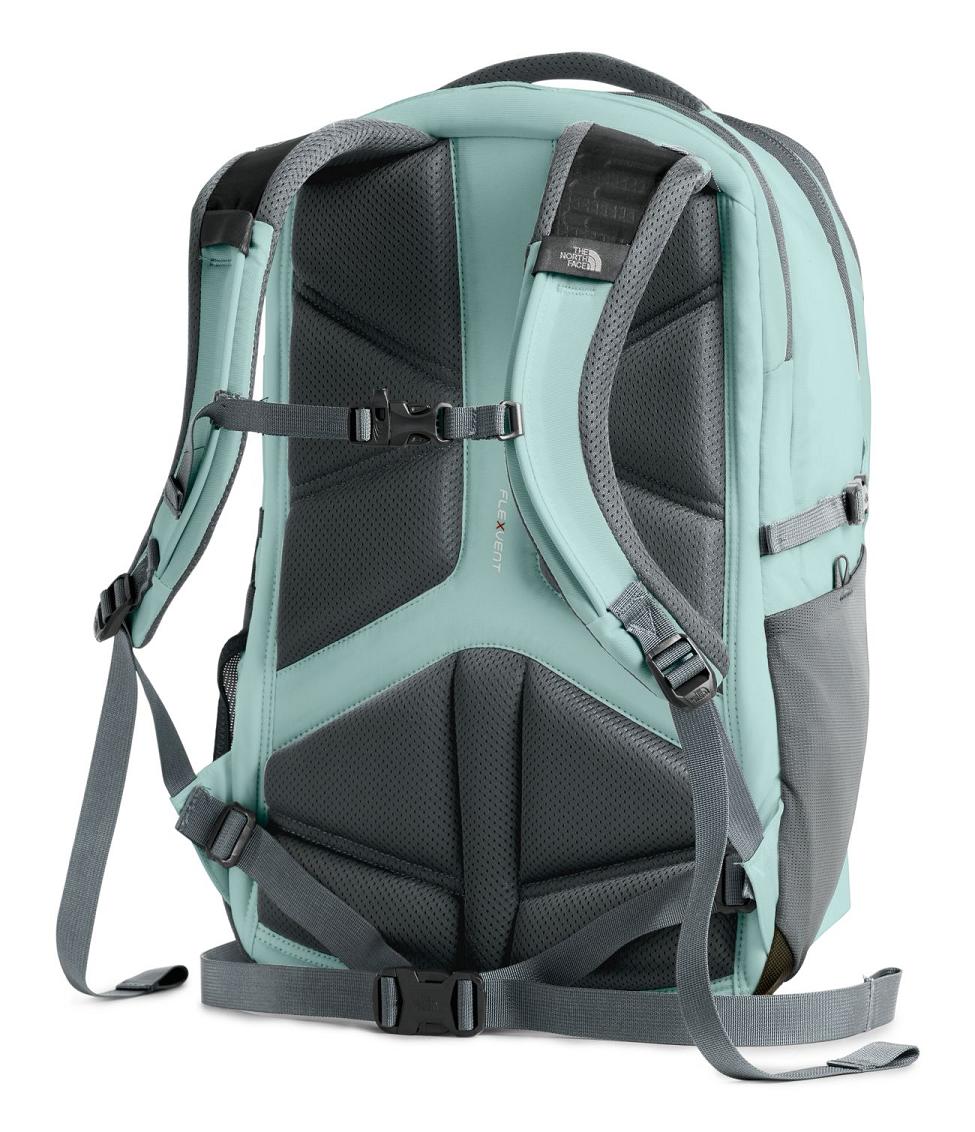 teal and grey north face backpack