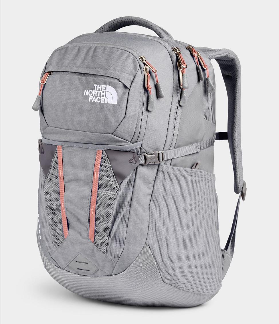 north face backpack grey and pink